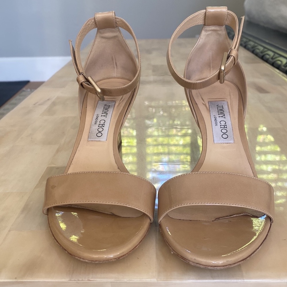Jimmy Choo Nude Wedges.  Size 38.5.  Bought 3 years ago and worn 4-5 times.